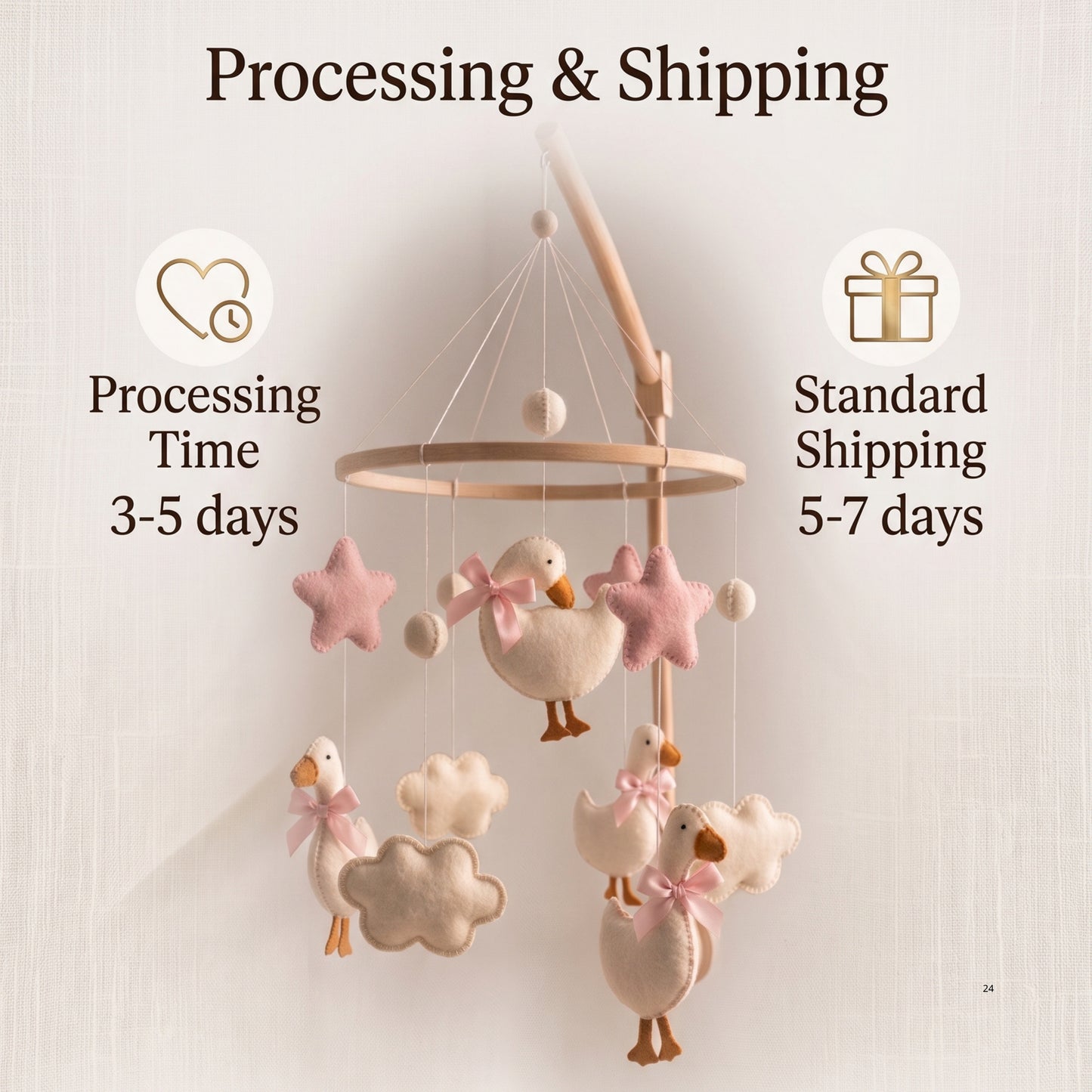 Goose Baby Mobile – Handmade Felt Geese with Pink Bows & Stars | Girl Nursery Decor