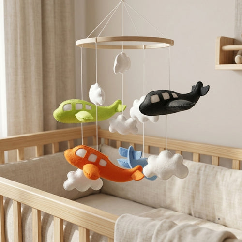 Airplane Baby Mobile – Handmade Felt Airplanes with Clouds | Colorful Aviation Nursery Decor