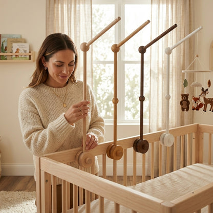 Wooden Baby Mobile Arm – Adjustable Crib Mobile Holder in 6 Colors | Natural, Walnut & White Beech Wood Nursery Hanger