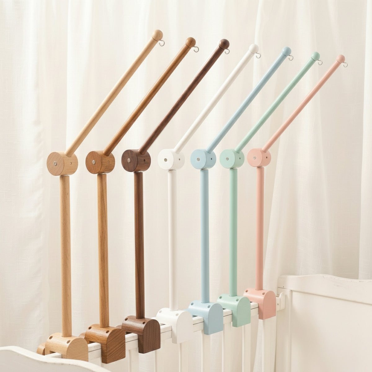 Wooden Baby Mobile Arm – Adjustable Crib Mobile Holder | Natural Beech Wood Nursery Hanger for Cribs & Playpens