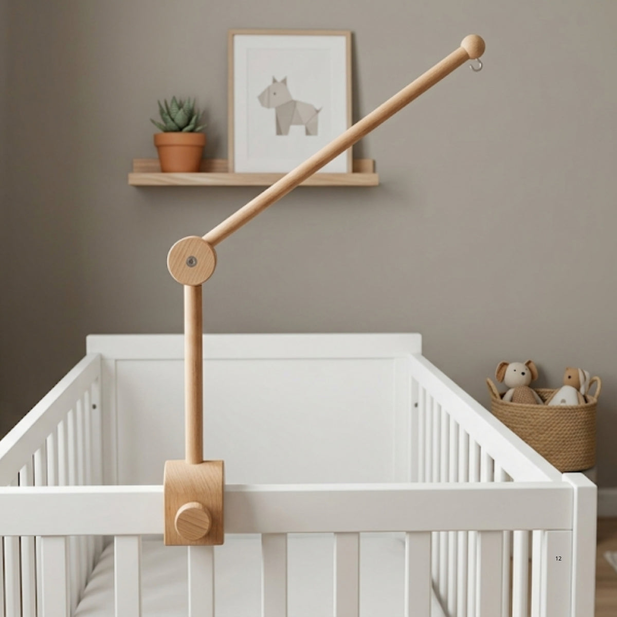Wooden Baby Mobile Arm – Adjustable Crib Mobile Holder | Natural Beech Wood Nursery Hanger for Cribs & Playpens