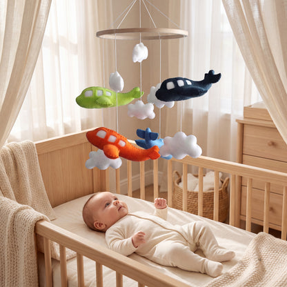 Airplane Baby Mobile – Handmade Felt Airplanes with Clouds | Colorful Aviation Nursery Decor