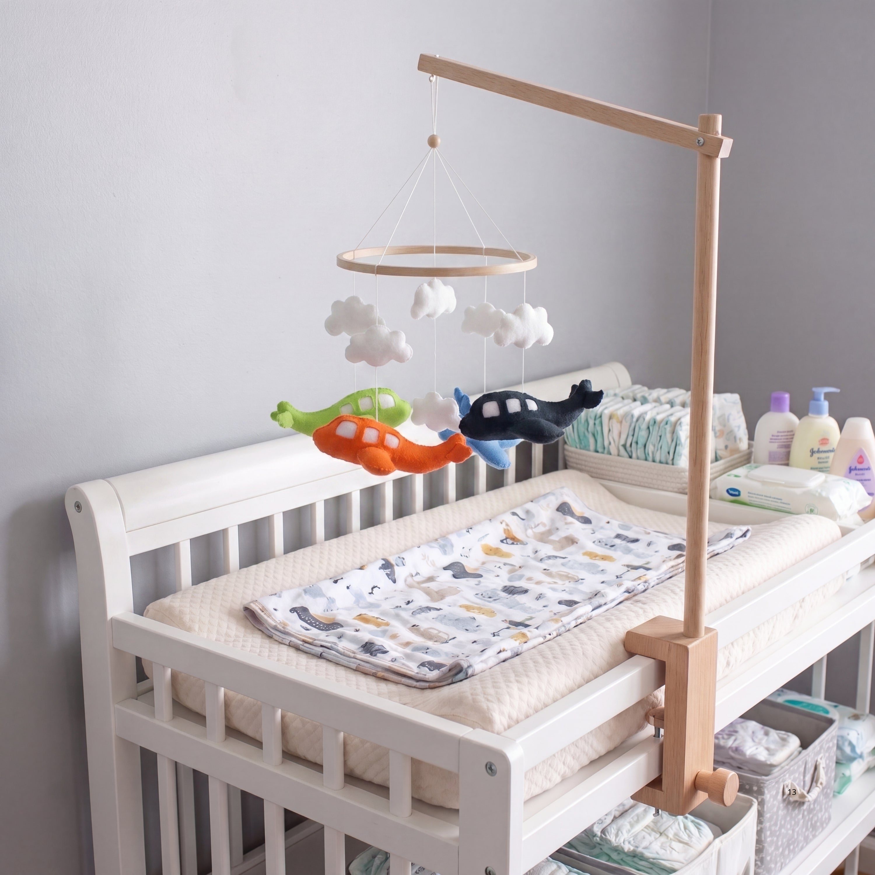 Airplane Baby Mobile – Handmade Felt Airplanes with Clouds | Colorful Aviation Nursery Decor