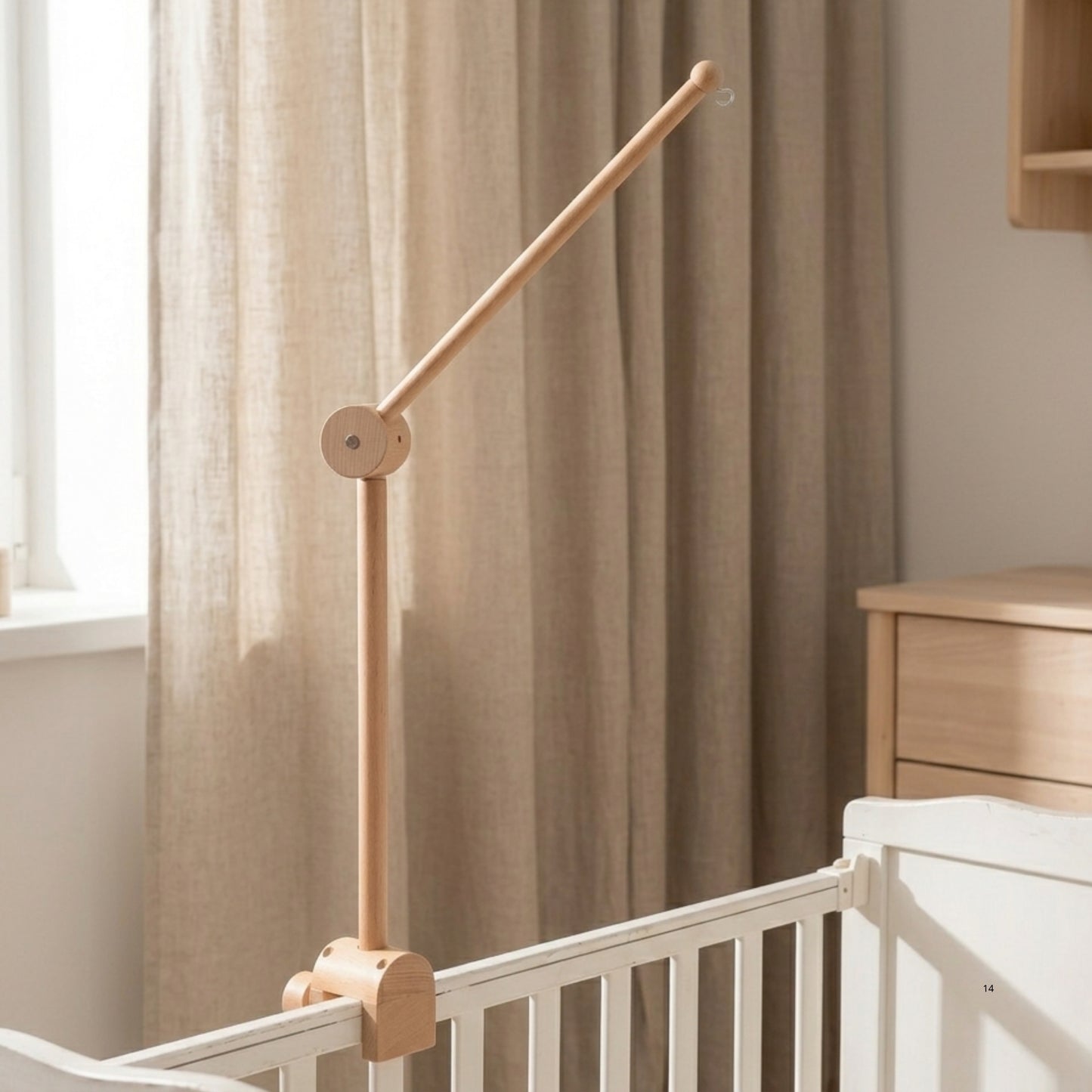 Wooden Baby Mobile Arm – Adjustable Crib Mobile Holder | Natural Beech Wood Nursery Hanger for Cribs & Playpens