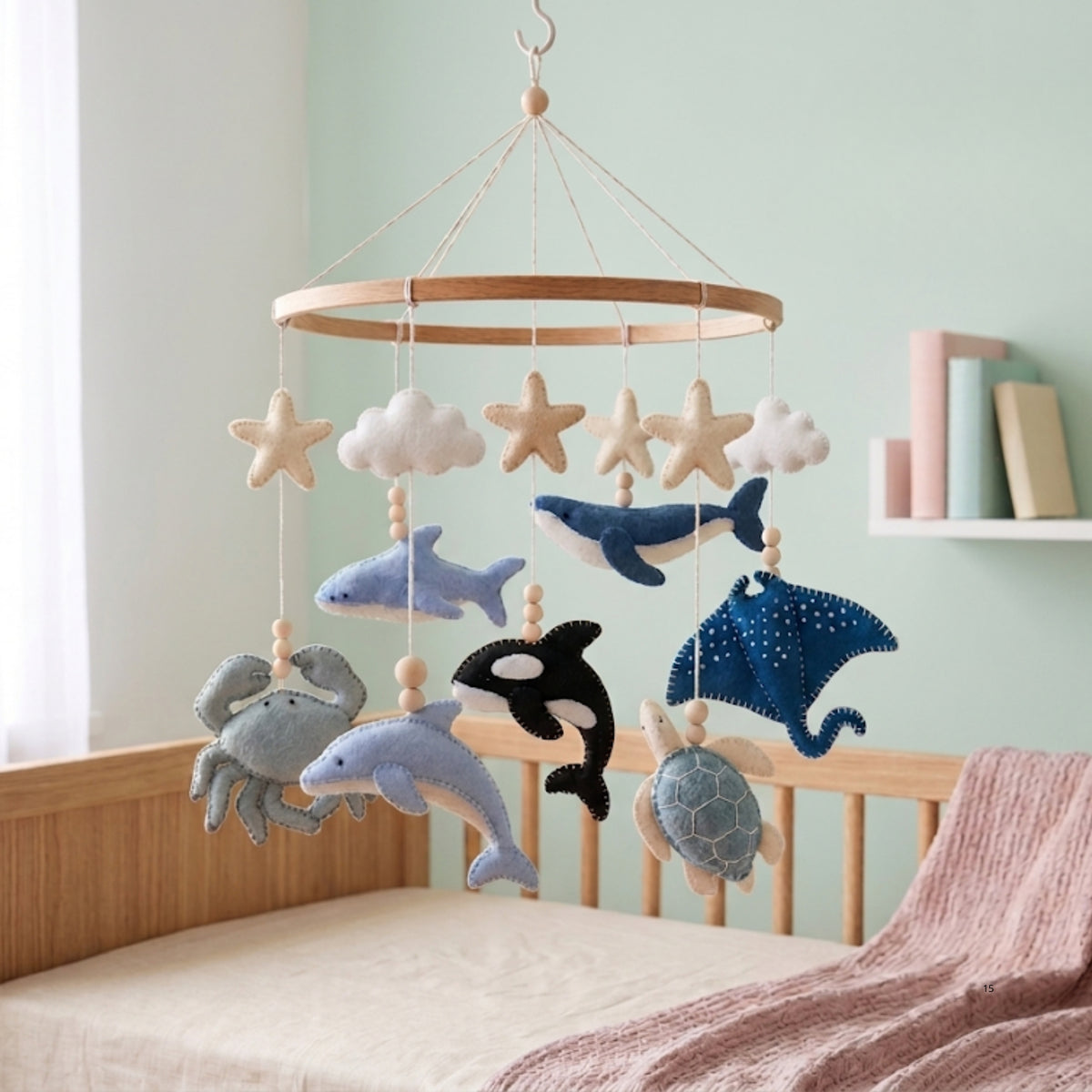 Ocean Animals Baby Mobile – Handmade Felt Whale, Shark, Dolphin, Orca & Sea Turtle | Under the Sea Nursery Decor