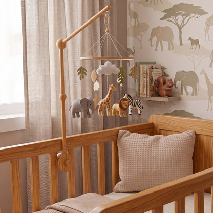 Wooden Baby Mobile Arm – Adjustable Crib Mobile Holder in 6 Colors | Natural, Walnut & White Beech Wood Nursery Hanger