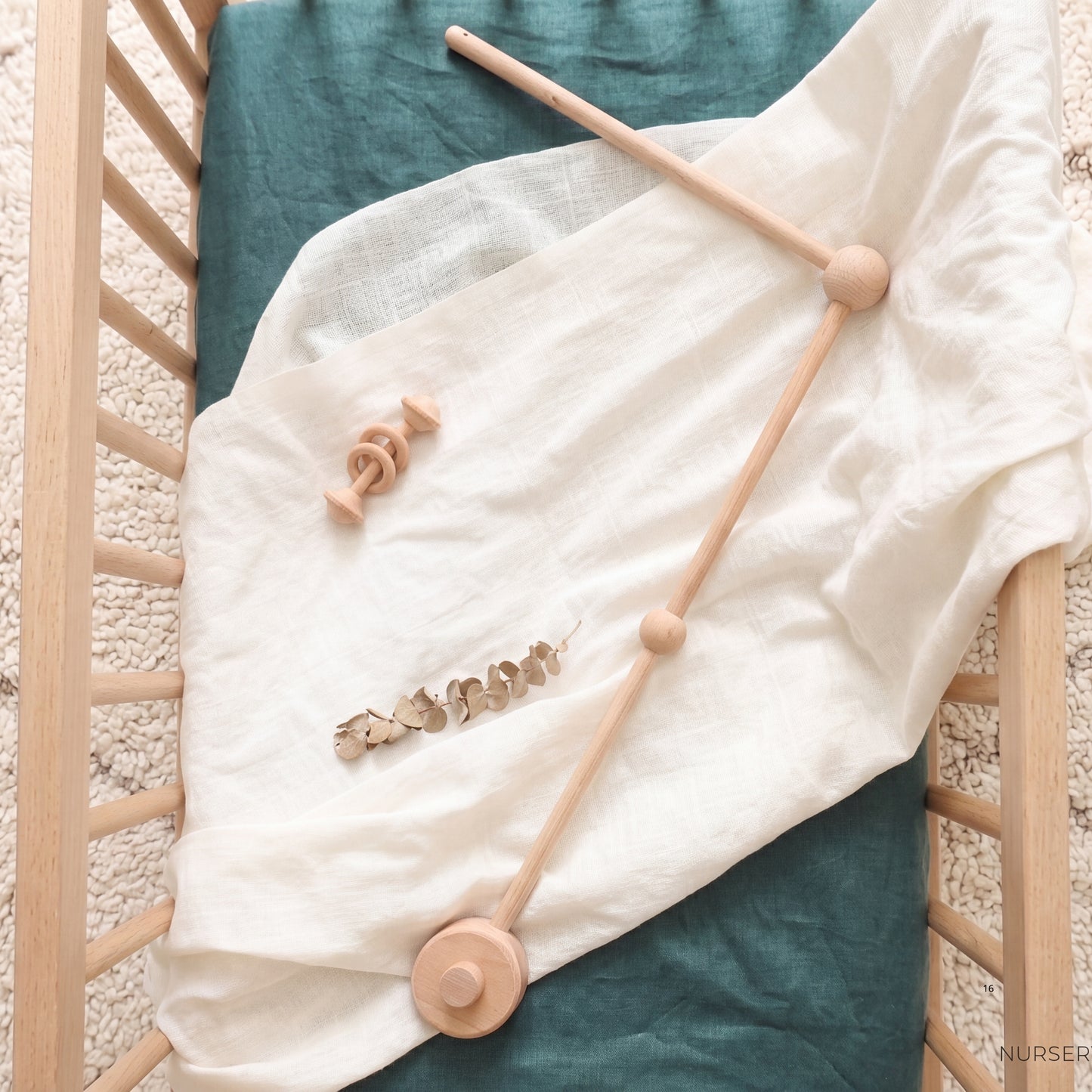 Wooden Baby Mobile Arm – Adjustable Crib Mobile Holder in 6 Colors | Natural, Walnut & White Beech Wood Nursery Hanger