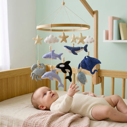 Ocean Animals Baby Mobile – Handmade Felt Whale, Shark, Dolphin, Orca & Sea Turtle | Under the Sea Nursery Decor