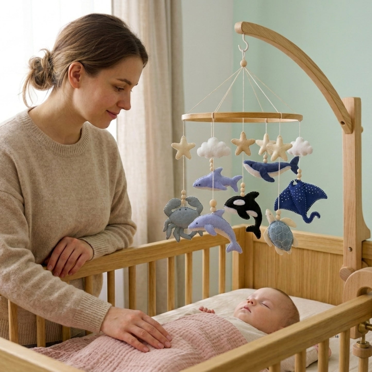Ocean Animals Baby Mobile – Handmade Felt Whale, Shark, Dolphin, Orca & Sea Turtle | Under the Sea Nursery Decor
