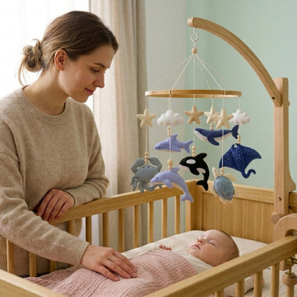 Ocean Animals Baby Mobile – Handmade Felt Whale, Shark, Dolphin, Orca & Sea Turtle | Under the Sea Nursery Decor