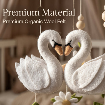 Swan Baby Mobile – Handmade Felt Swans with Butterflies & Flowers | Elegant Floral Girl Nursery Decor