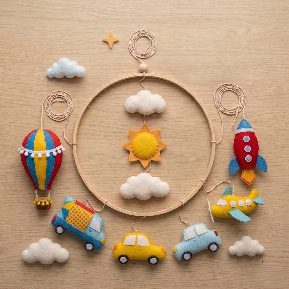Transportation Baby Mobile – Handmade Felt Cars, Truck, Airplane, Hot Air Balloon & Rocket | Colorful Boy Nursery Decor