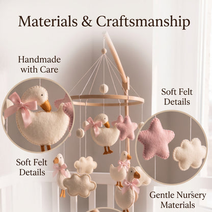 Goose Baby Mobile – Handmade Felt Geese with Pink Bows & Stars | Girl Nursery Decor