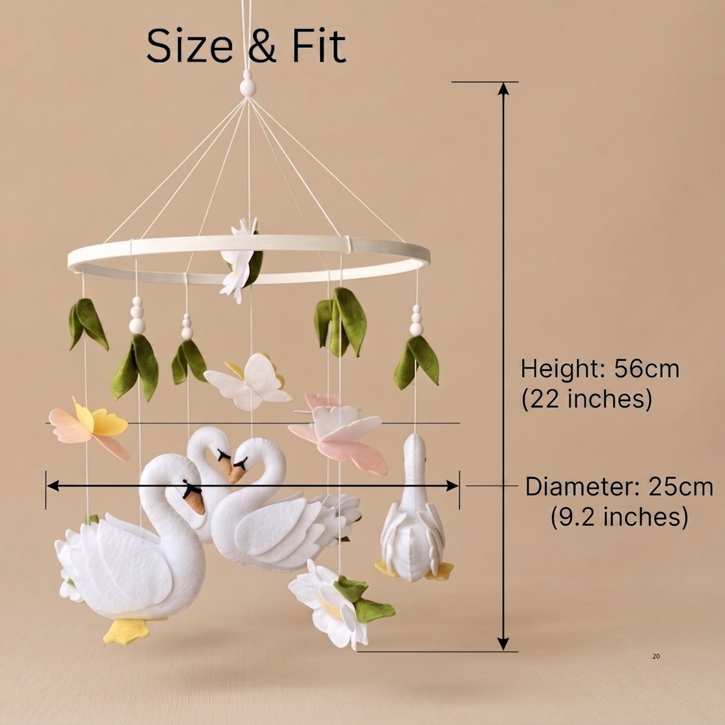 Swan Baby Mobile – Handmade Felt Swans with Butterflies & Flowers | Elegant Floral Girl Nursery Decor
