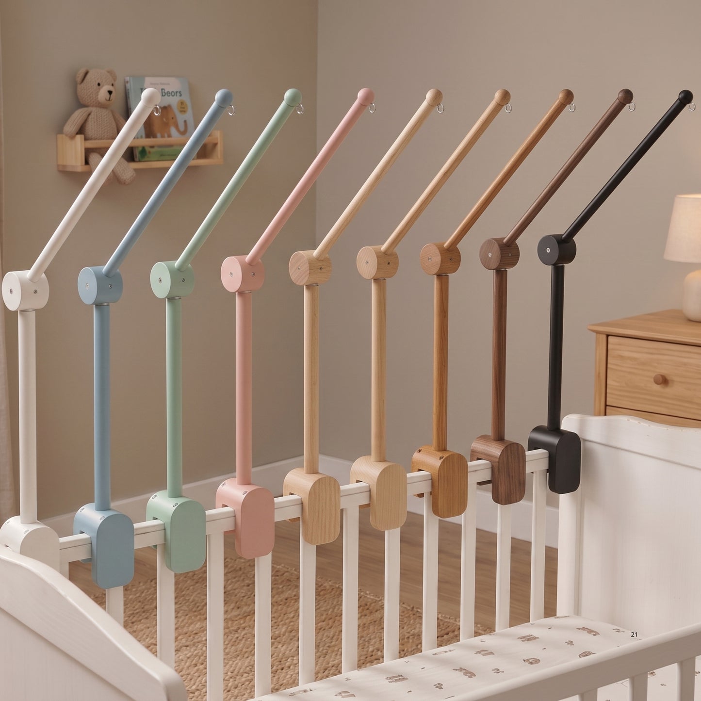 Wooden Baby Mobile Arm – Adjustable Crib Mobile Holder | Natural Beech Wood Nursery Hanger for Cribs & Playpens