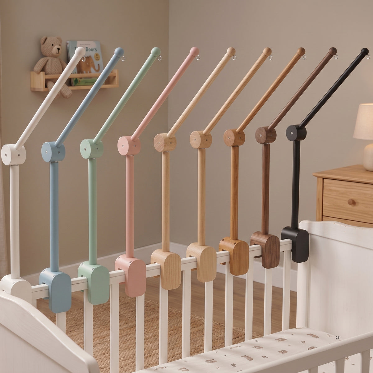 Wooden Baby Mobile Arm – Adjustable Crib Mobile Holder | Natural Beech Wood Nursery Hanger for Cribs & Playpens