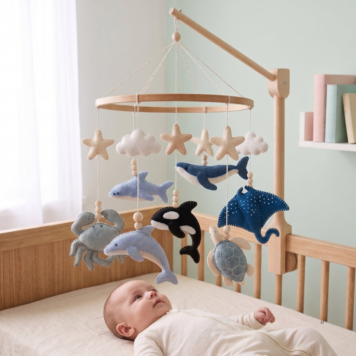 Ocean Animals Baby Mobile – Handmade Felt Whale, Shark, Dolphin, Orca & Sea Turtle | Under the Sea Nursery Decor