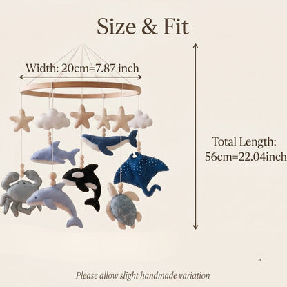 Ocean Animals Baby Mobile – Handmade Felt Whale, Shark, Dolphin, Orca & Sea Turtle | Under the Sea Nursery Decor