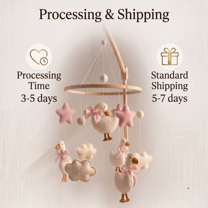 Goose Baby Mobile – Handmade Felt Geese with Pink Bows & Stars | Girl Nursery Decor