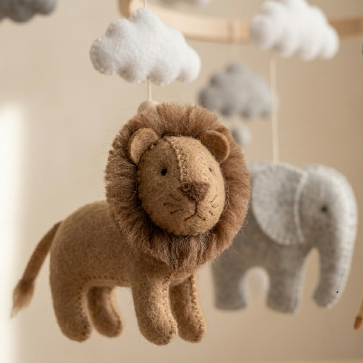 Safari Animals Baby Mobile – Handmade Felt Lion, Elephant, Giraffe & Zebra | Neutral Jungle Nursery Decor