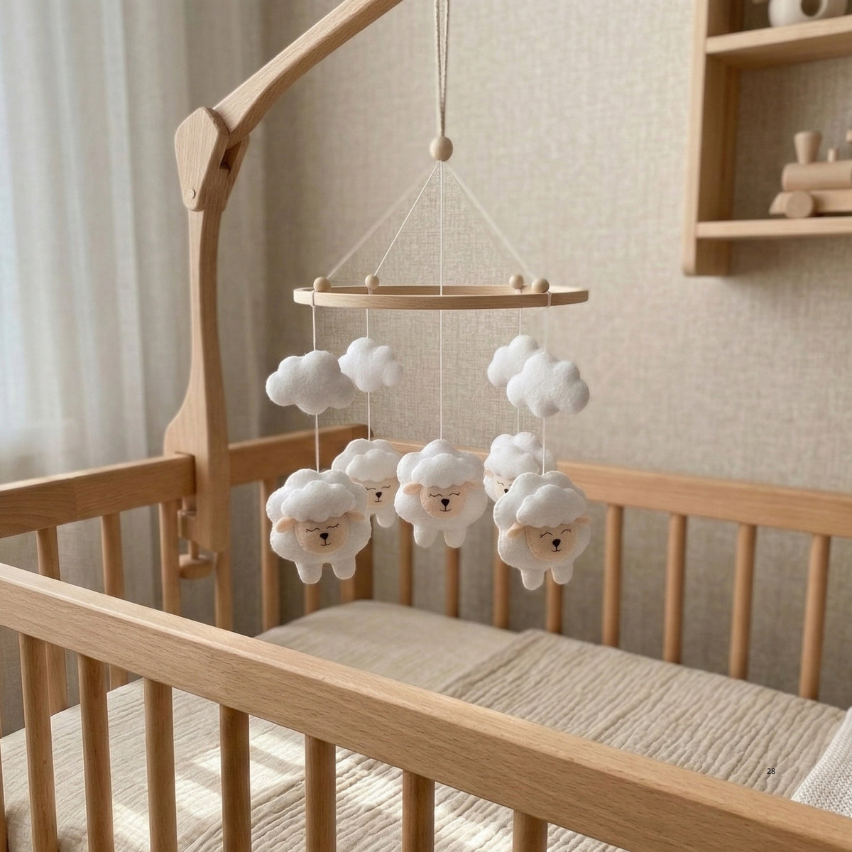 Sheep Baby Mobile – Handmade Felt Lambs & Clouds | Minimalist Neutral Cloud Nursery Decor