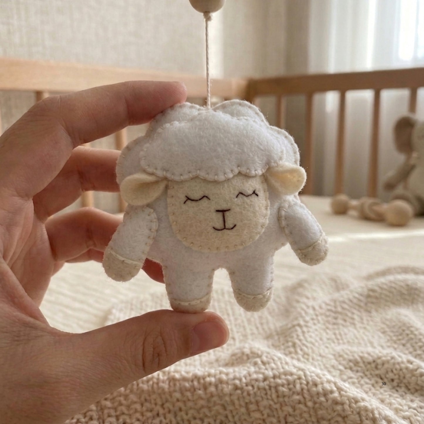 Sheep Baby Mobile – Handmade Felt Lambs & Clouds | Minimalist Neutral Cloud Nursery Decor