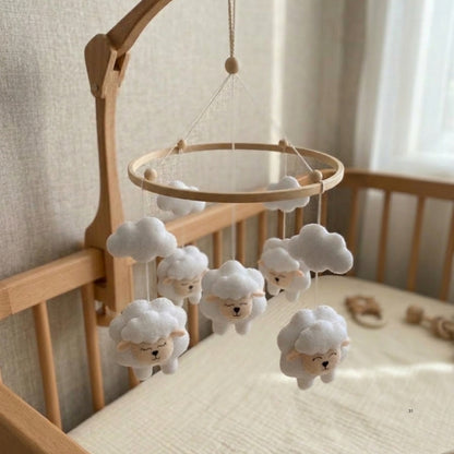 Sheep Baby Mobile – Handmade Felt Lambs & Clouds | Minimalist Neutral Cloud Nursery Decor