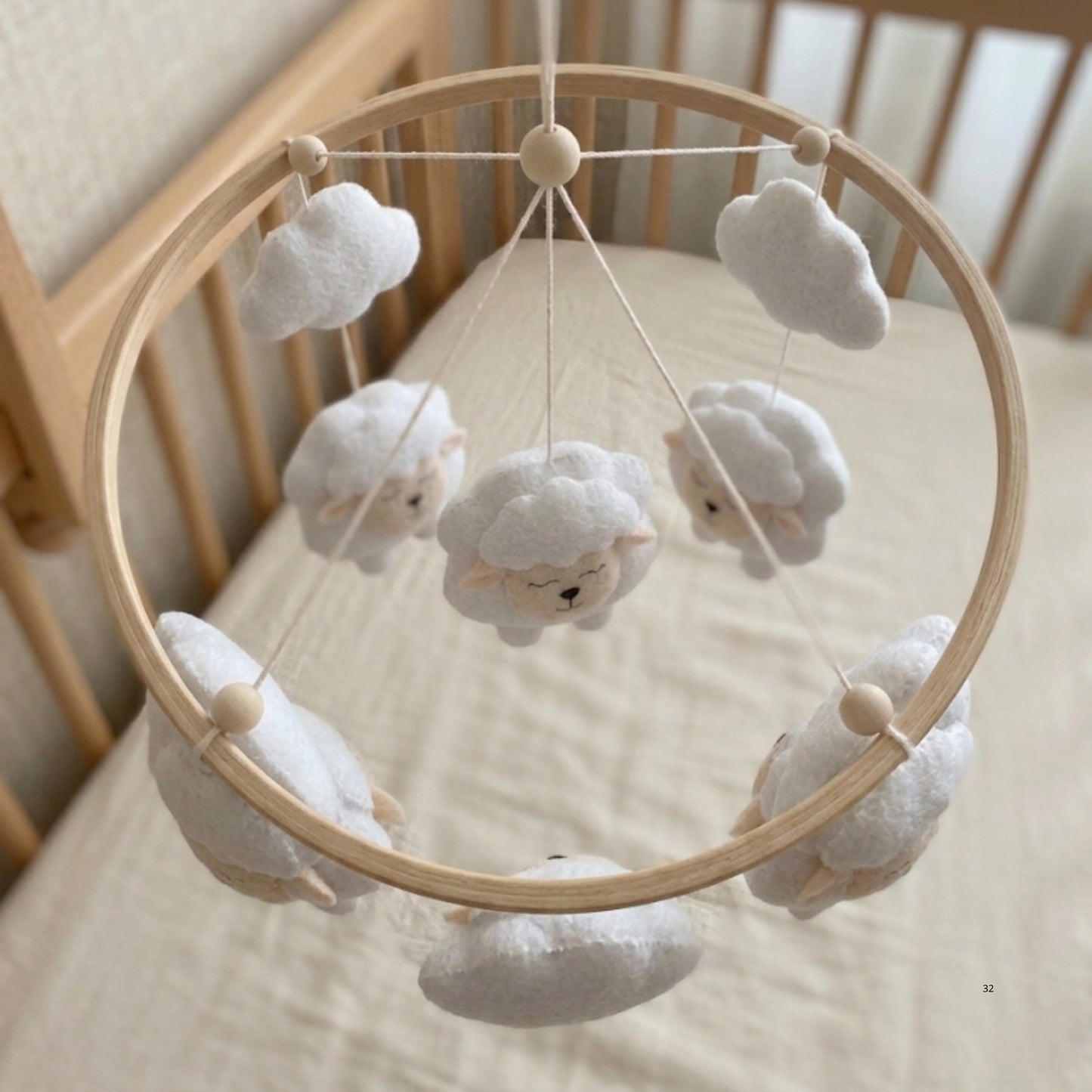 Sheep Baby Mobile – Handmade Felt Lambs & Clouds | Minimalist Neutral Cloud Nursery Decor