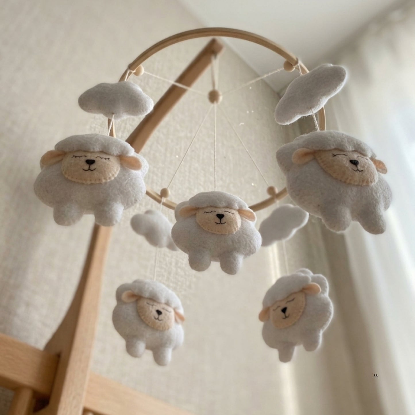 Sheep Baby Mobile – Handmade Felt Lambs & Clouds | Minimalist Neutral Cloud Nursery Decor
