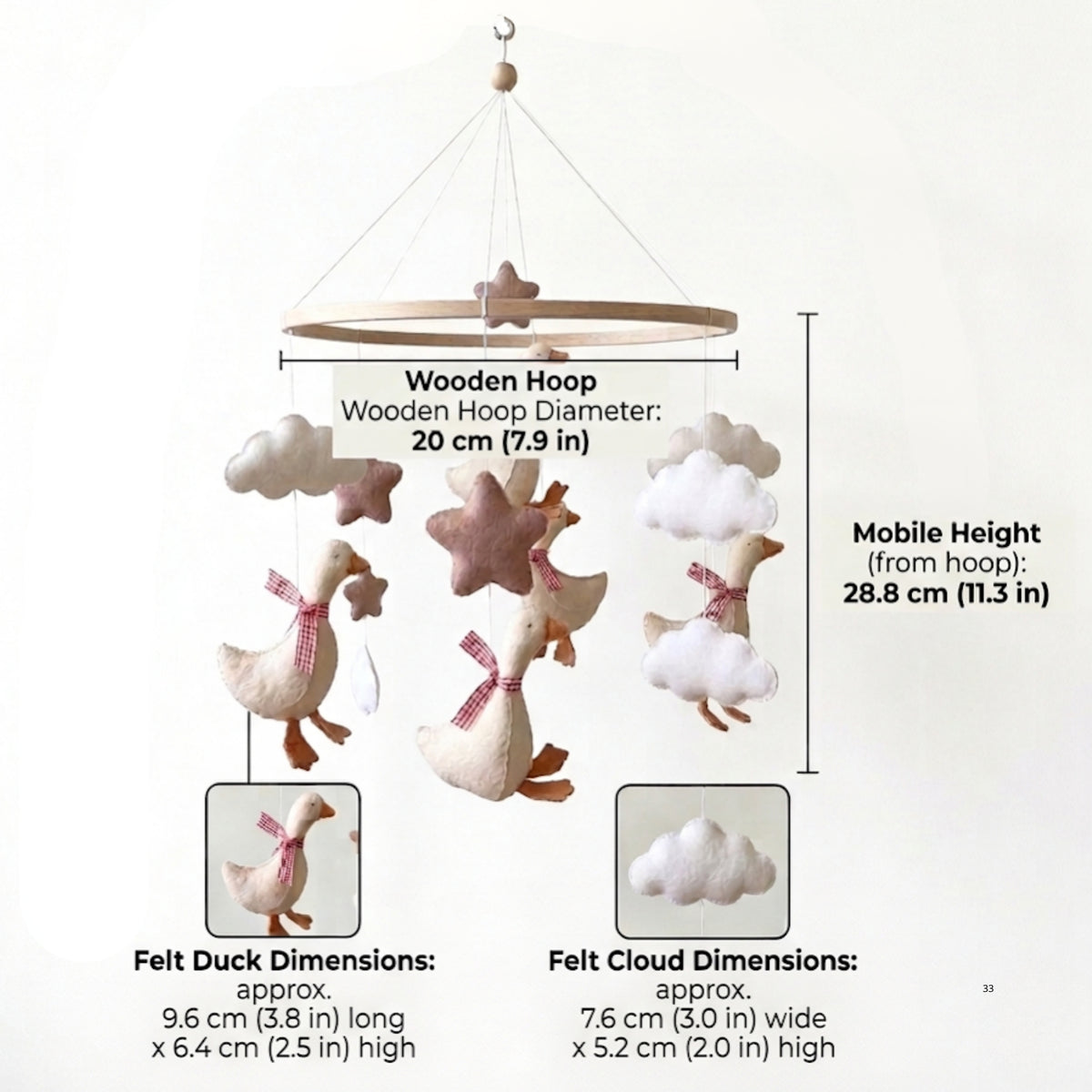 Goose Baby Mobile – Handmade Felt Geese with Red Gingham Bows | Cottagecore Farmhouse Nursery Decor