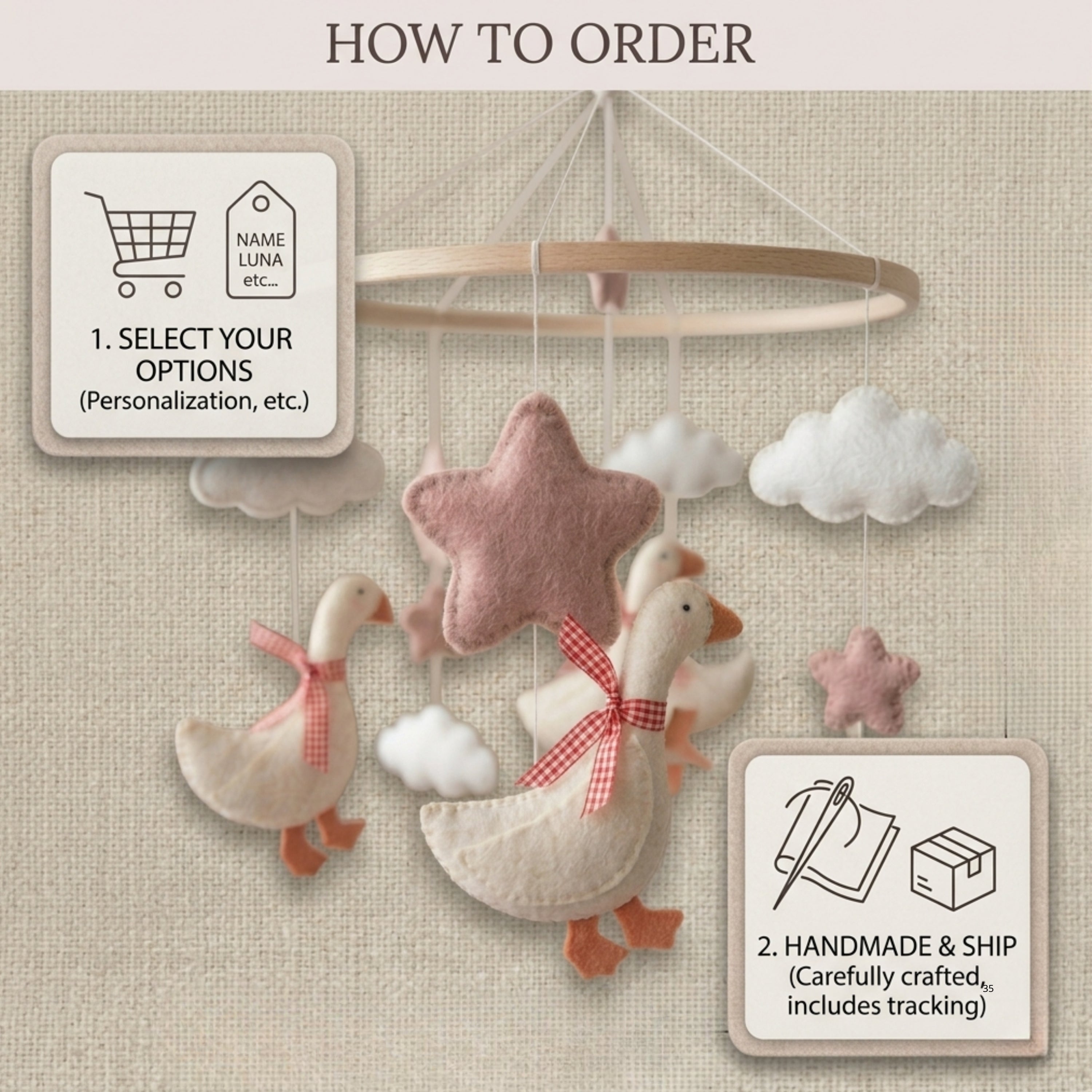 Goose Baby Mobile – Handmade Felt Geese with Red Gingham Bows | Cottagecore Farmhouse Nursery Decor