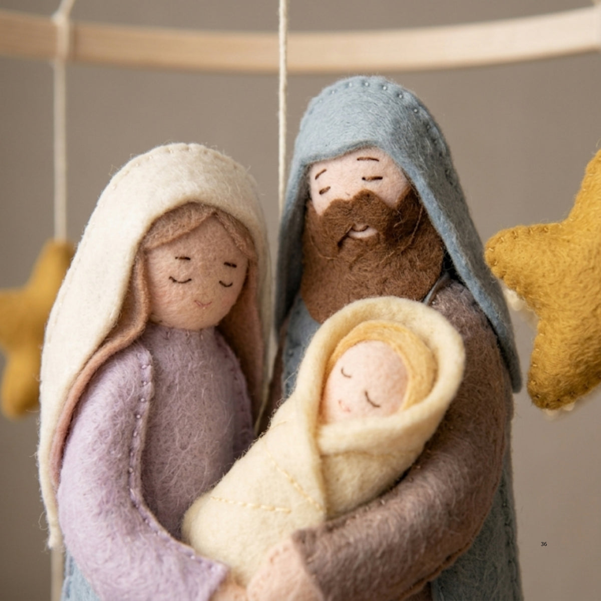 Nativity Baby Mobile – Handmade Felt Holy Family with Angel, Sheep & Stars | Christian Christmas Nursery Decor