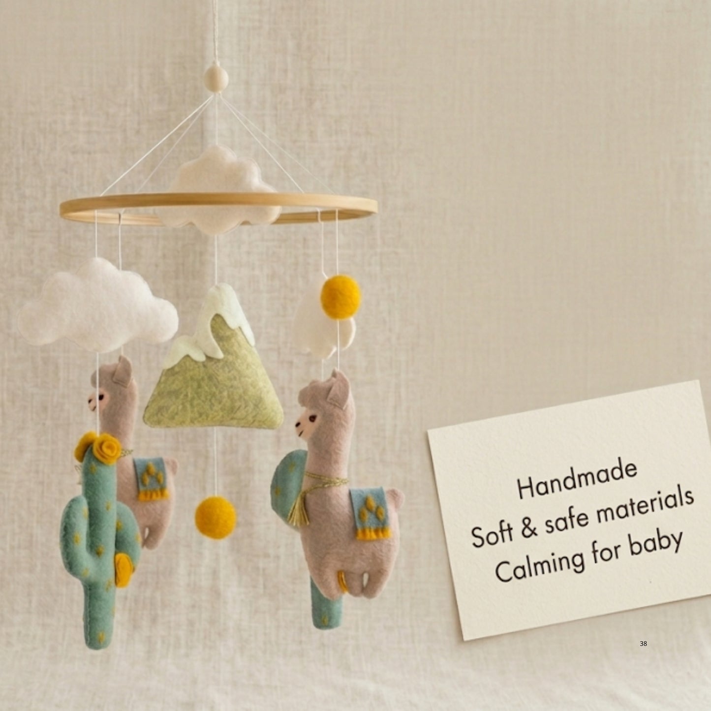 Llama Baby Mobile – Handmade Felt Llamas with Cactus & Mountains | Boho Southwestern Nursery Decor