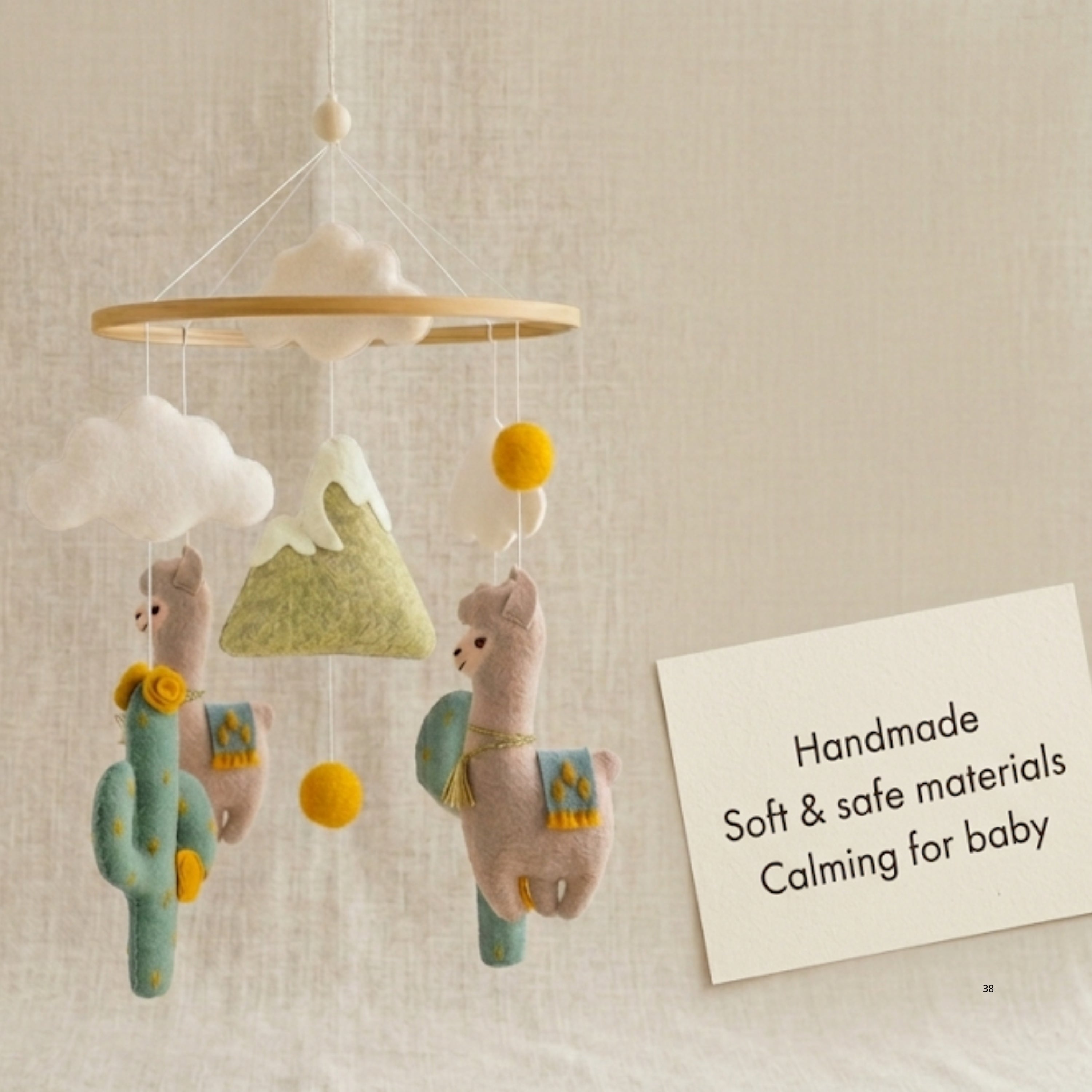Llama Baby Mobile – Handmade Felt Llamas with Cactus & Mountains | Boho Southwestern Nursery Decor
