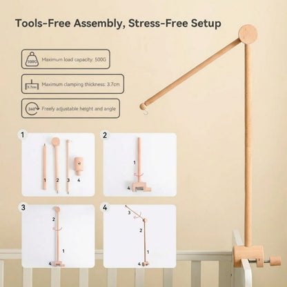 Wooden Baby Mobile Arm – Adjustable Crib Mobile Holder with Anti-Tip Base | Beech Wood Nursery Hanger in 6 Colors