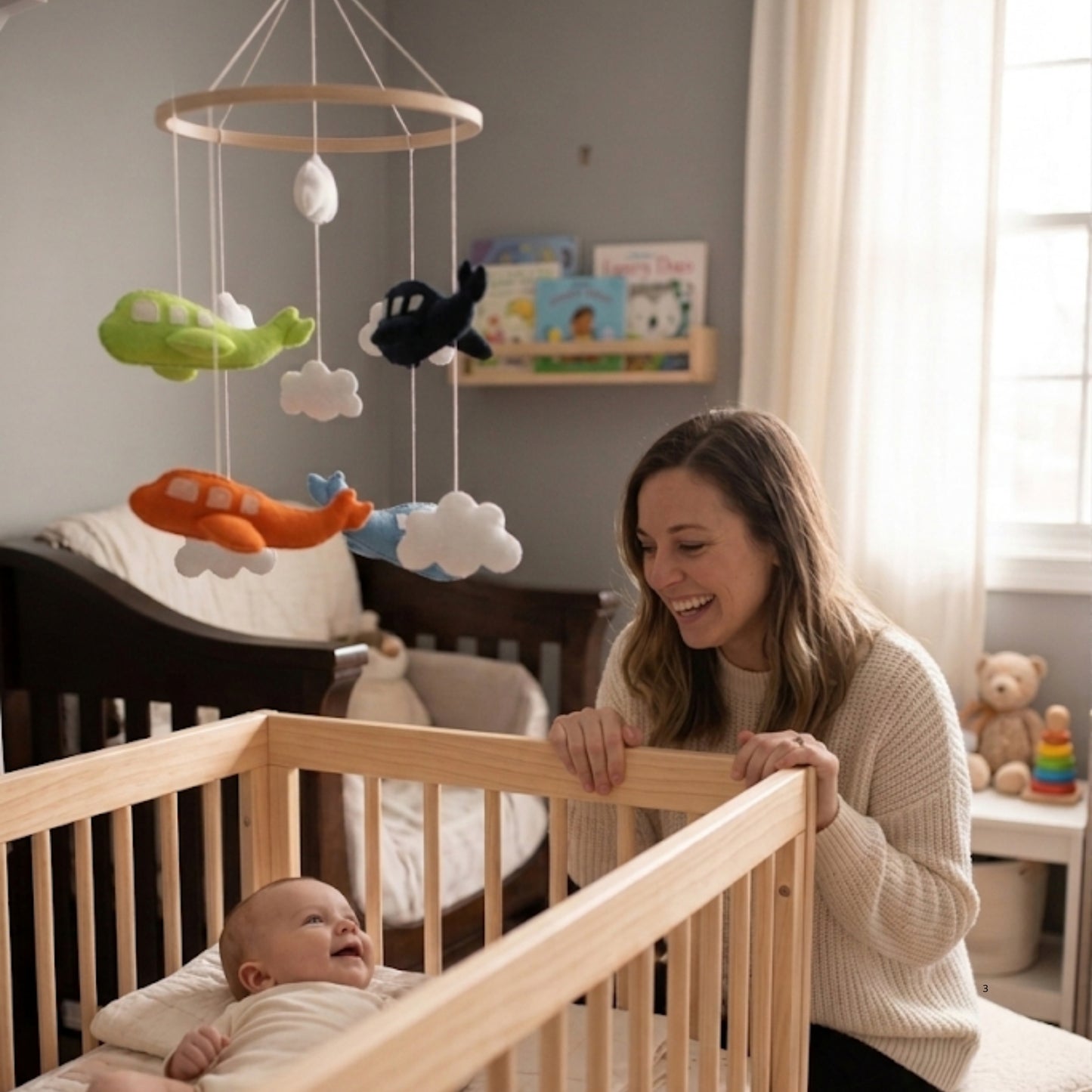 Airplane Baby Mobile – Handmade Felt Airplanes with Clouds | Colorful Aviation Nursery Decor