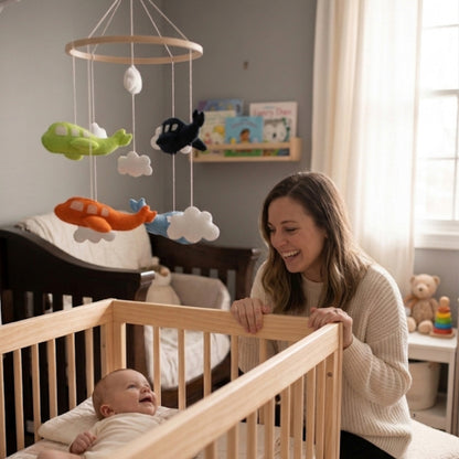 Airplane Baby Mobile – Handmade Felt Airplanes with Clouds | Colorful Aviation Nursery Decor