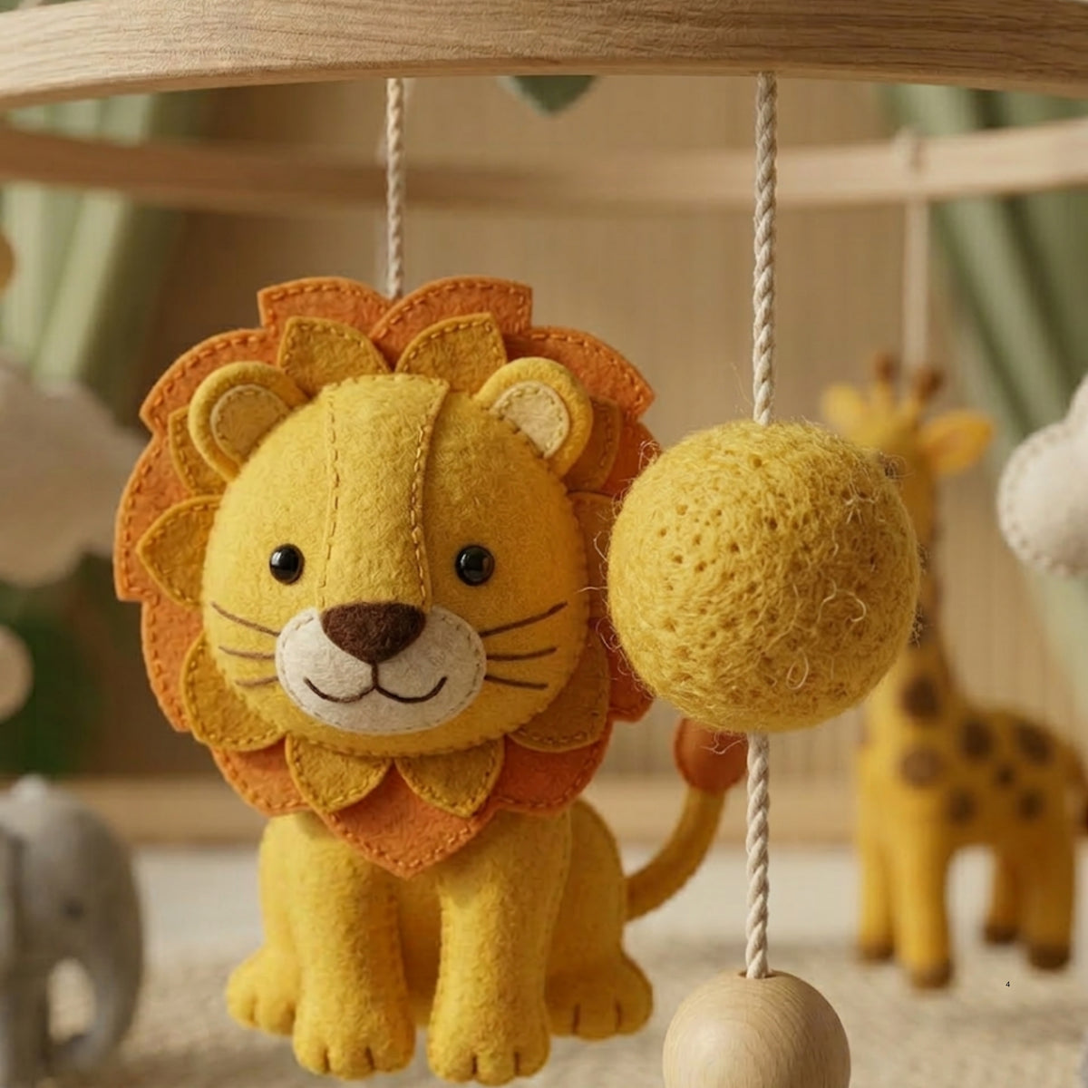 Jungle Safari Baby Mobile – Handmade Felt Lion, Elephant, Giraffe, Zebra & Rhino | Tropical Nursery Decor