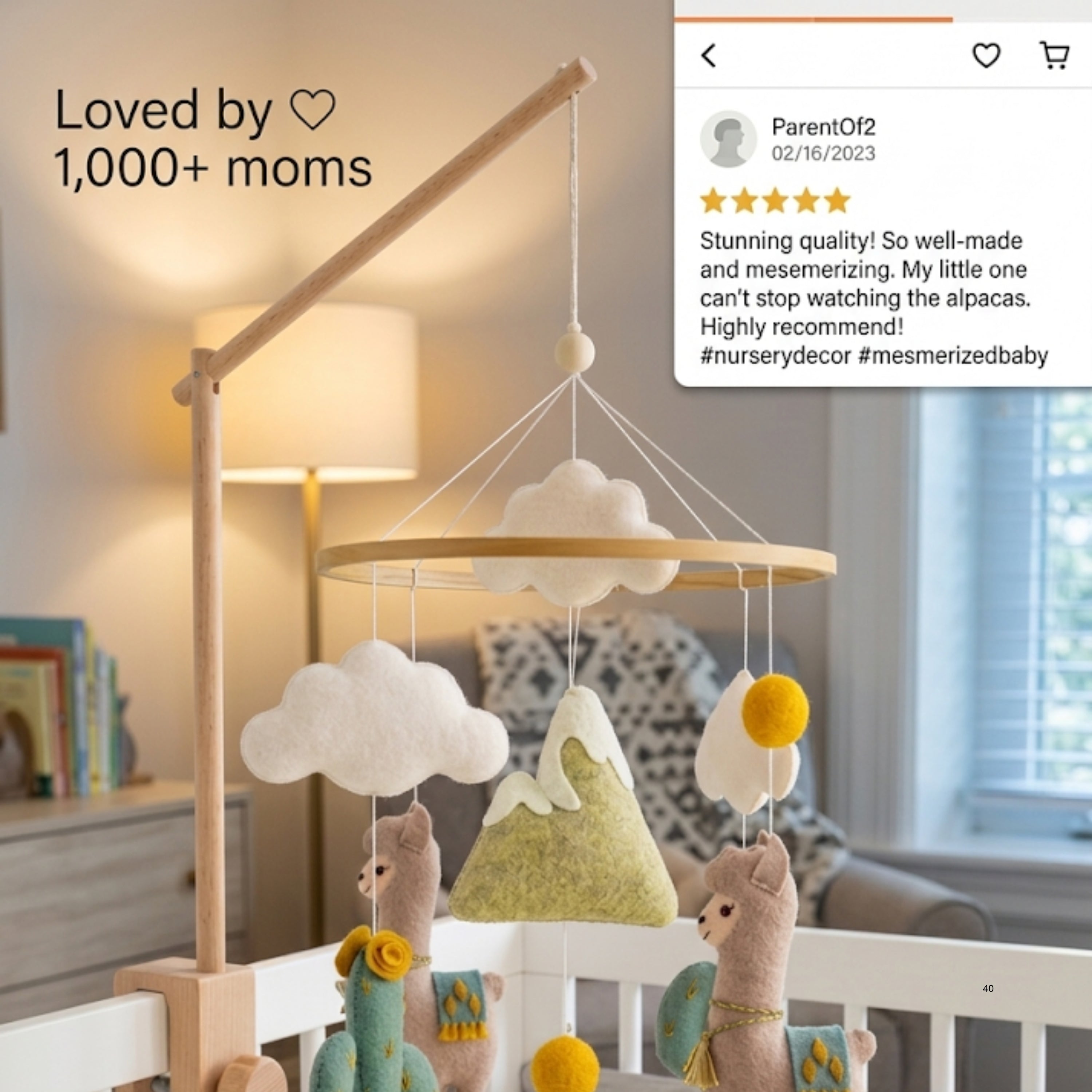 Llama Baby Mobile – Handmade Felt Llamas with Cactus & Mountains | Boho Southwestern Nursery Decor