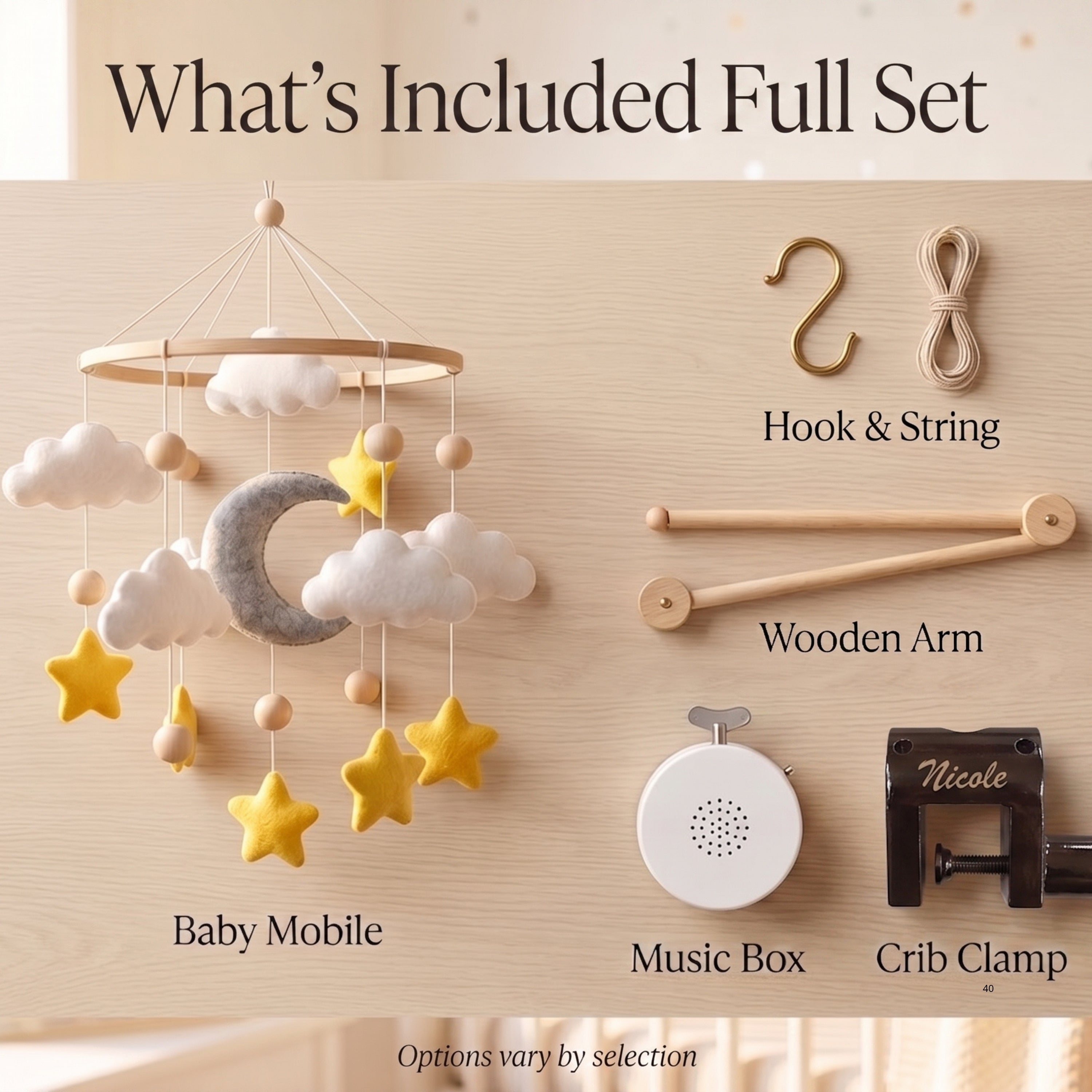 Moon & Stars Baby Mobile – Handmade Felt Crescent Moon with Gold Stars & Clouds | Neutral Celestial Nursery Decor