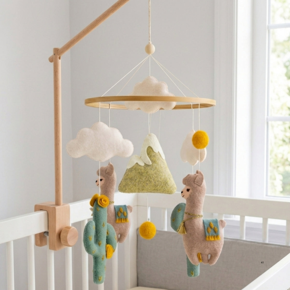 Llama Baby Mobile – Handmade Felt Llamas with Cactus & Mountains | Boho Southwestern Nursery Decor