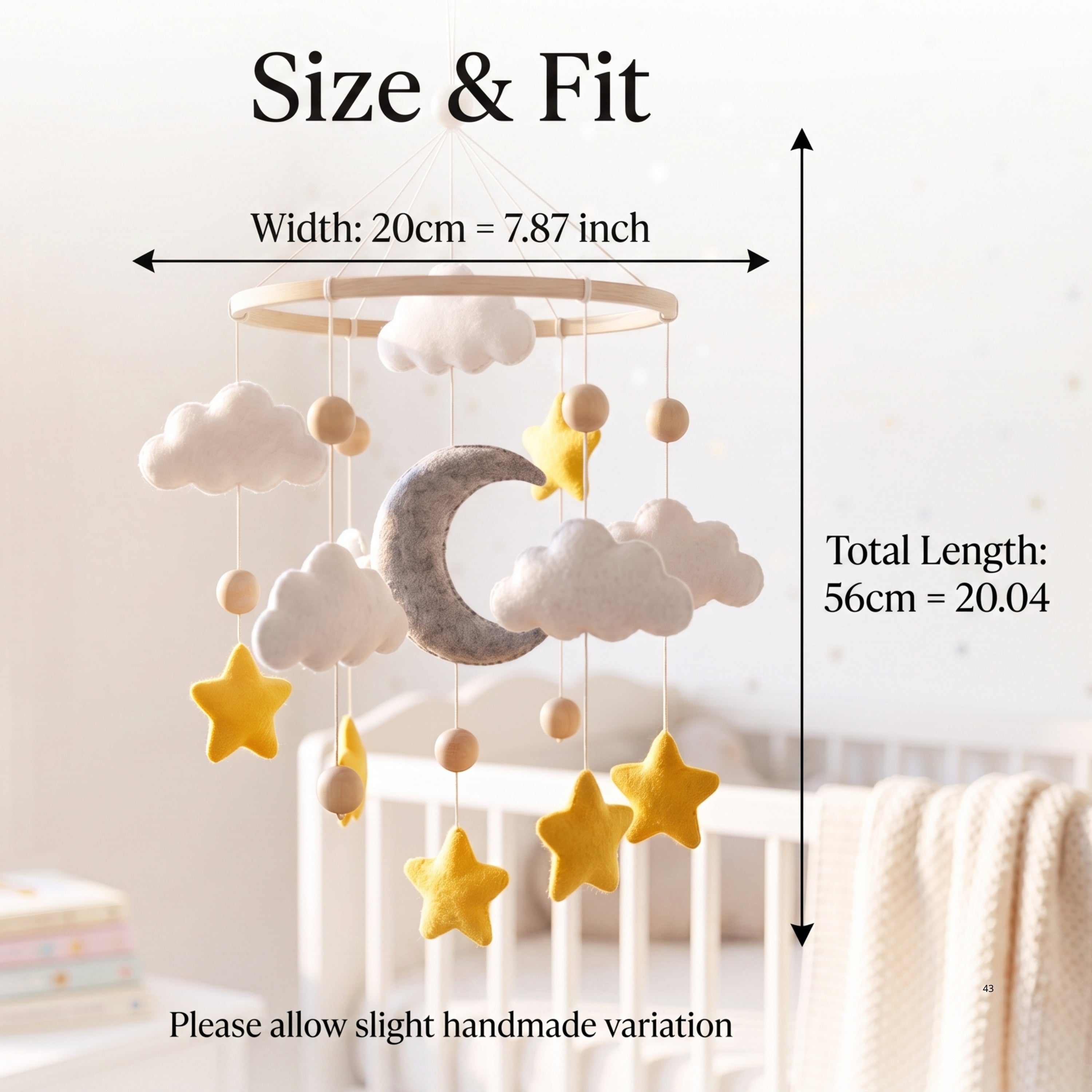 Moon & Stars Baby Mobile – Handmade Felt Crescent Moon with Gold Stars & Clouds | Neutral Celestial Nursery Decor