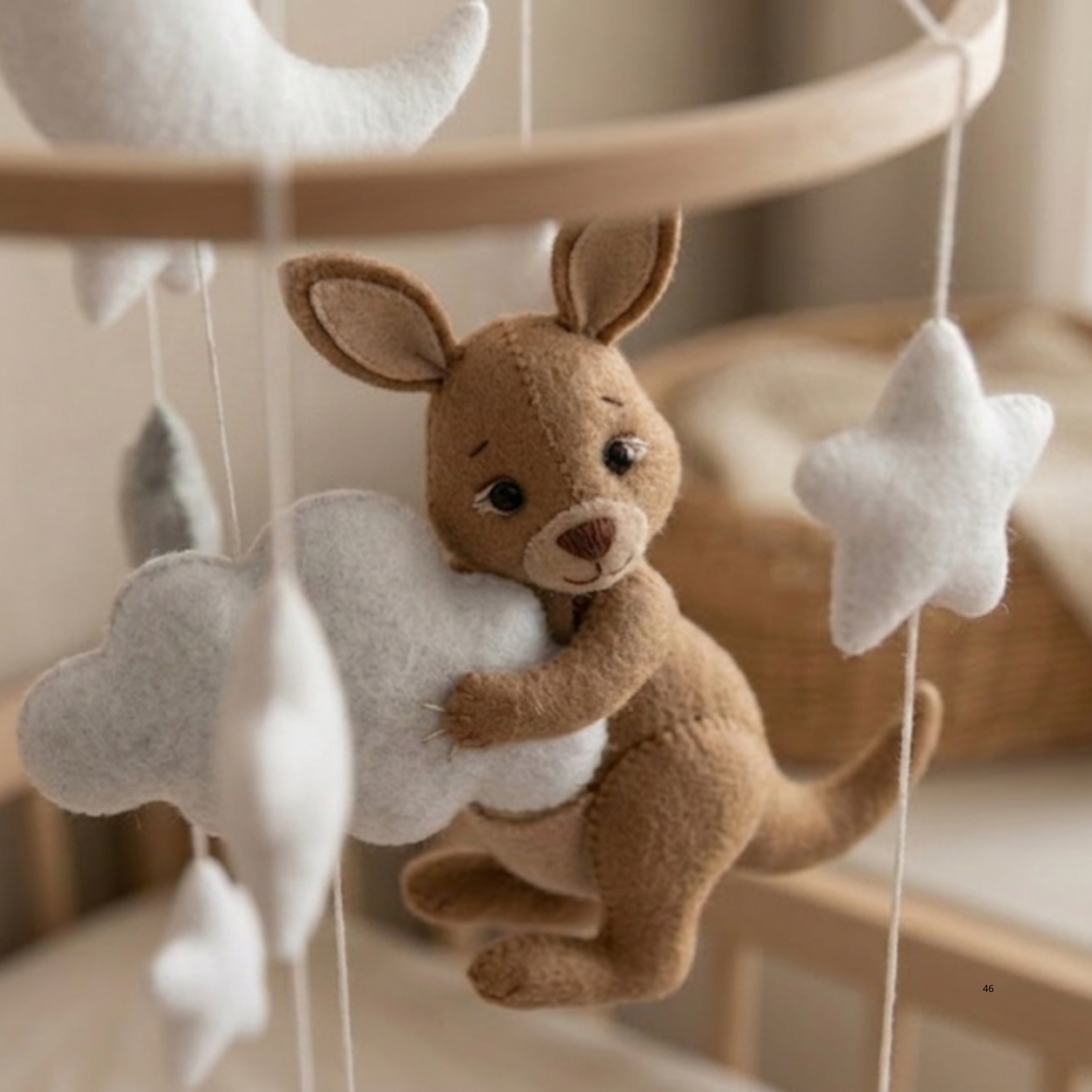 Kangaroo Baby Mobile – Handmade Felt Kangaroo with Moon & Stars | Neutral Celestial Nursery Decor