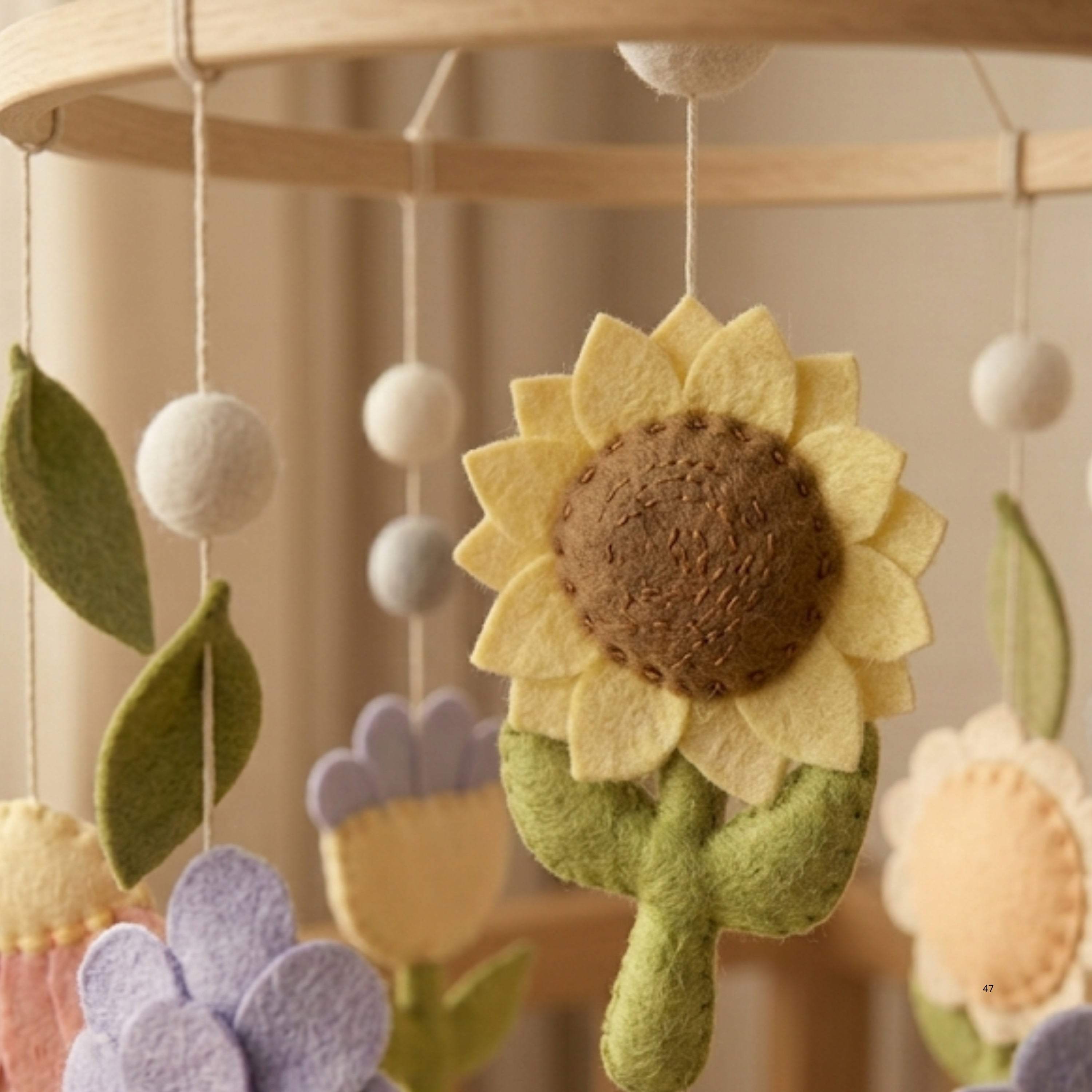 Floral Baby Mobile – Handmade Felt Flowers with Sunflower, Tulip & Daisy | Boho Garden Girl Nursery Decor