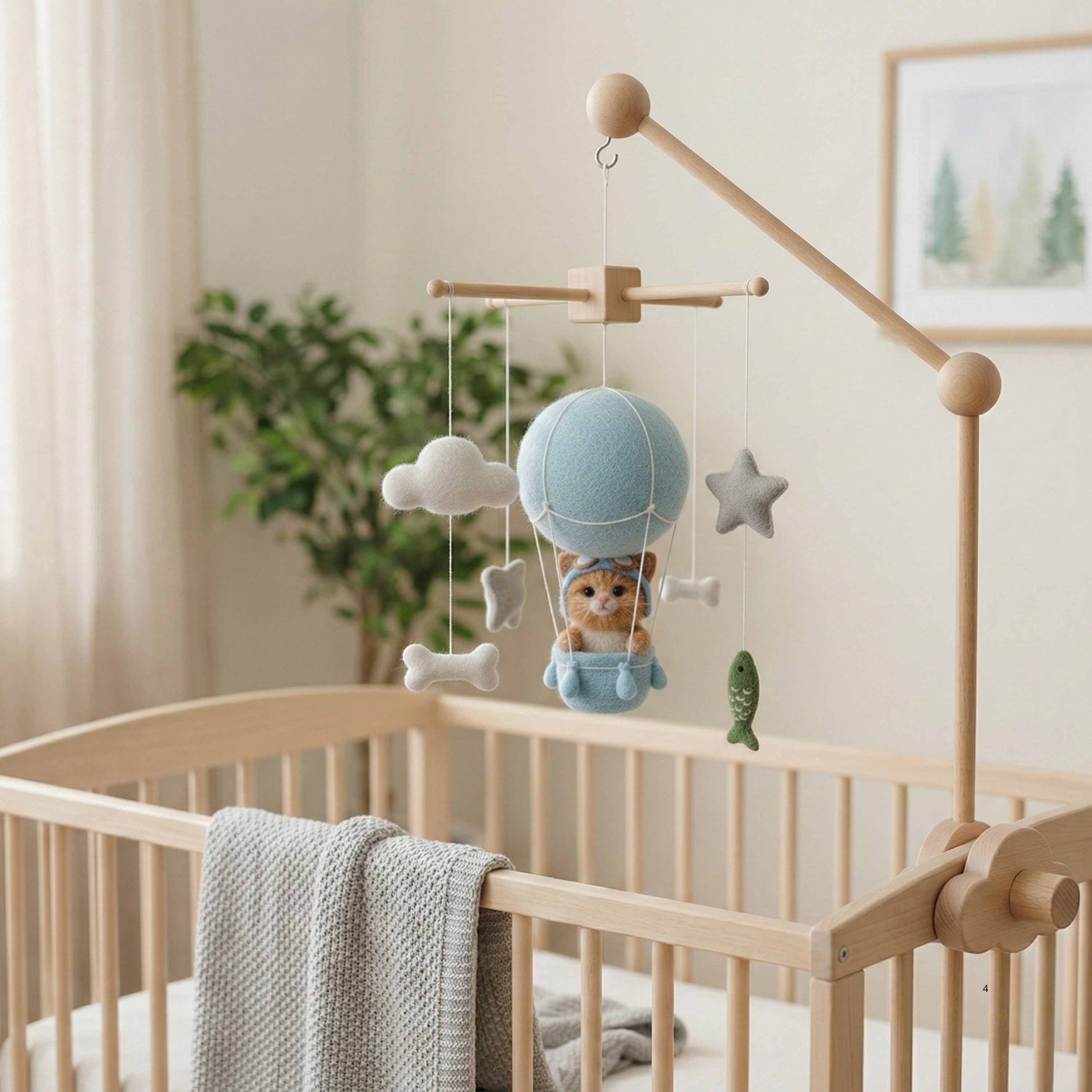 Wooden Baby Mobile Arm with Cloud Clamp – Crib Mobile Holder