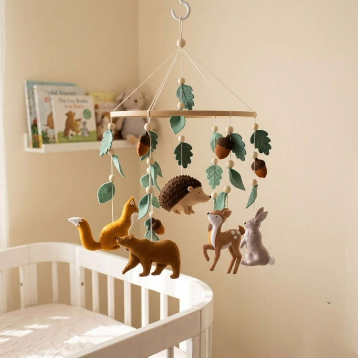Woodland Animals Baby Mobile – Handmade Felt Fox, Bear, Deer, Hedgehog & Bunny | Forest Nursery Decor