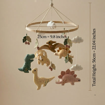 Dinosaur Baby Mobile – Handmade Felt T-Rex, Triceratops, Stegosaurus & Brontosaurus | Neutral Dino Nursery Decor