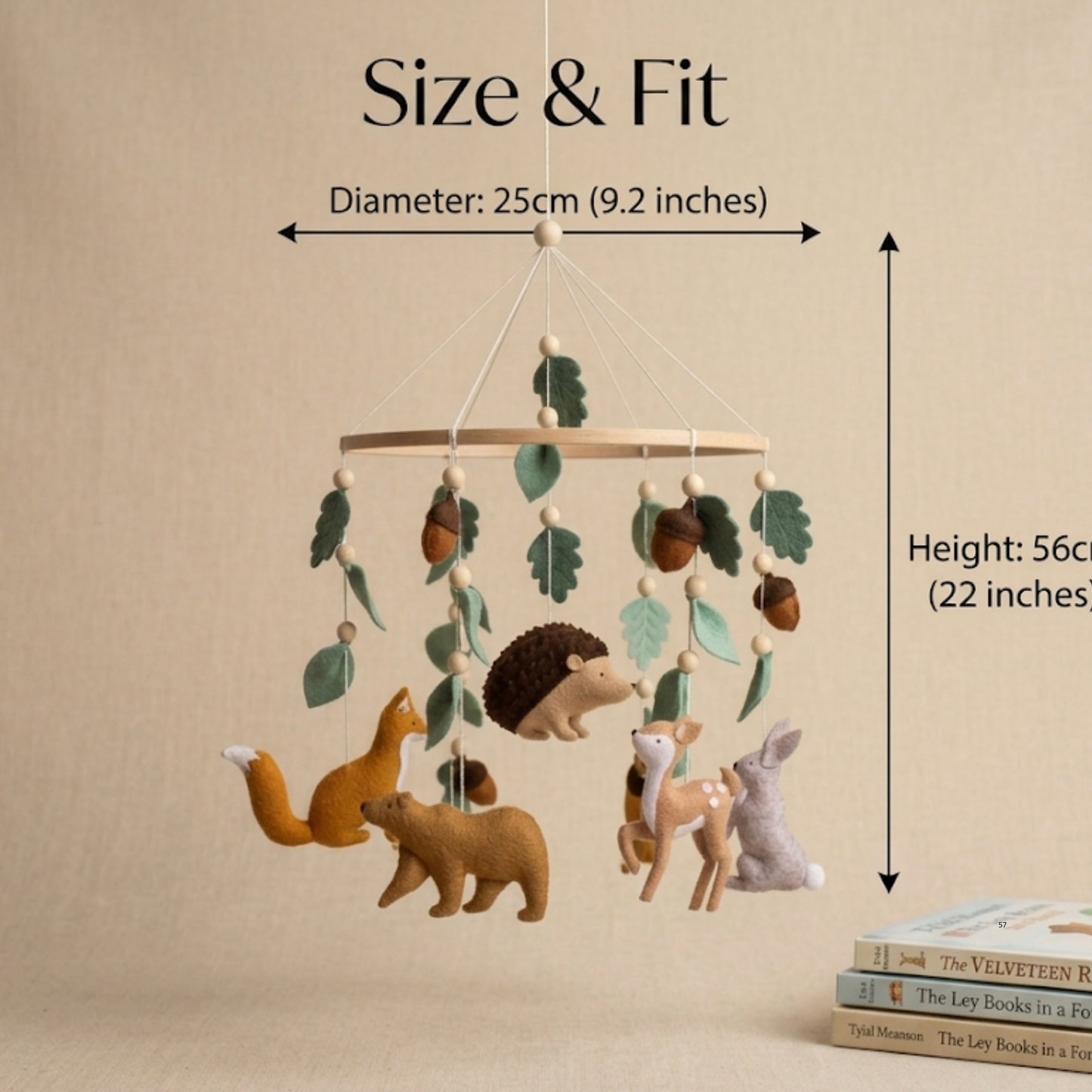 Woodland Animals Baby Mobile – Handmade Felt Fox, Bear, Deer, Hedgehog & Bunny | Forest Nursery Decor