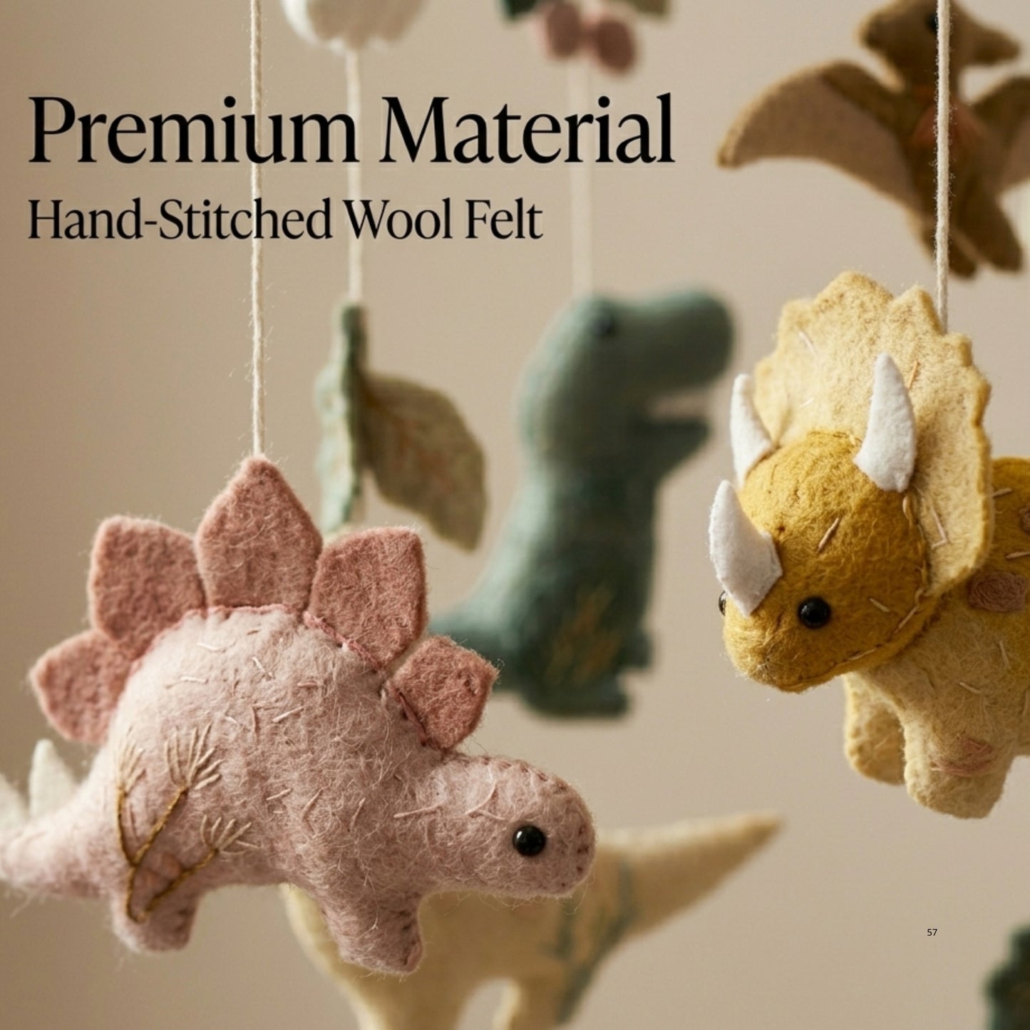 Dinosaur Baby Mobile – Handmade Felt T-Rex, Triceratops, Stegosaurus & Brontosaurus | Neutral Dino Nursery Decor