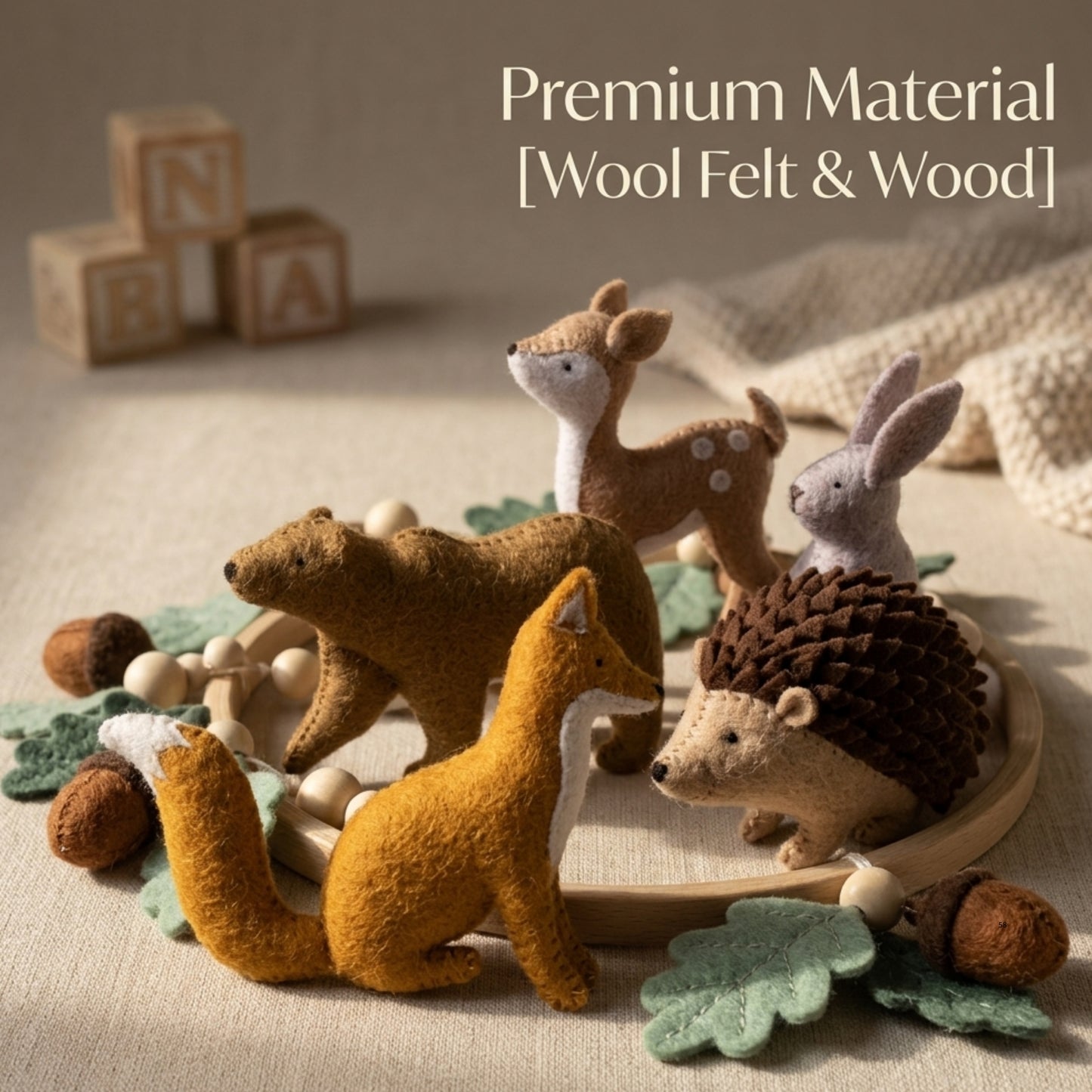 Woodland Animals Baby Mobile – Handmade Felt Fox, Bear, Deer, Hedgehog & Bunny | Forest Nursery Decor